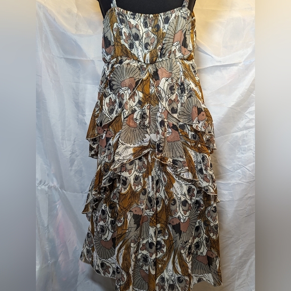 Vero Moda Brown and grey abstract Peacock polyester chiffon dress - Picture 4 of 8